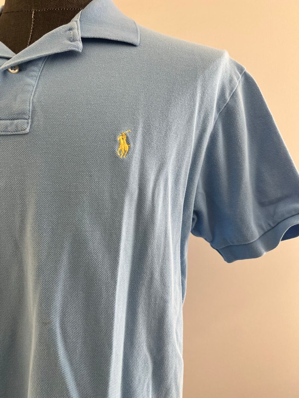 Polo Ralph Lauren 100% Pique Cotton Collared Shirt Baby Blue Size Large SG